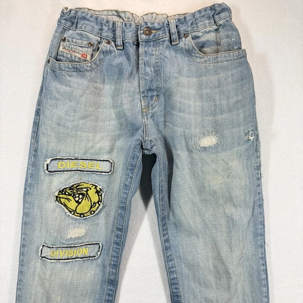 Diesel Jeans Mens 26x34 Straight Leg Elastic Waist Division Patch Vintage Rare‎